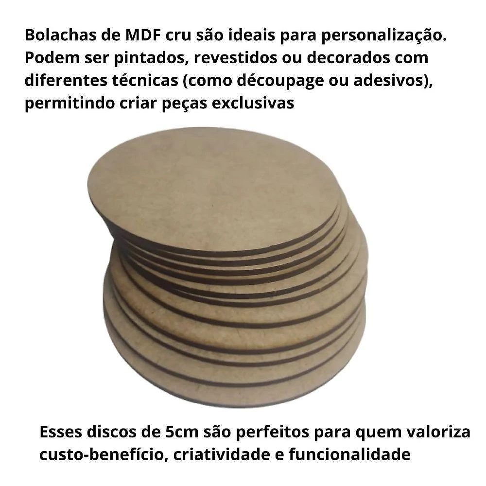 100 Apliques-bolacha 5cm Mdf Crú Redondo Sublimação Pintura
