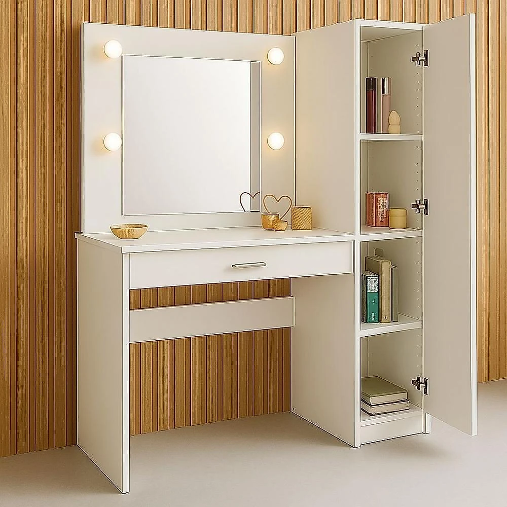 Penteadeira Camarim com Espelho e Iluminação 1 Porta e 1 Gaveta Branco