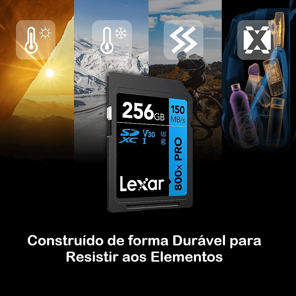 Cartão SDXC 256Gb Lexar Blue Pro 800x 4K 150Mb/s UHS-I V30 U3 Classe 10