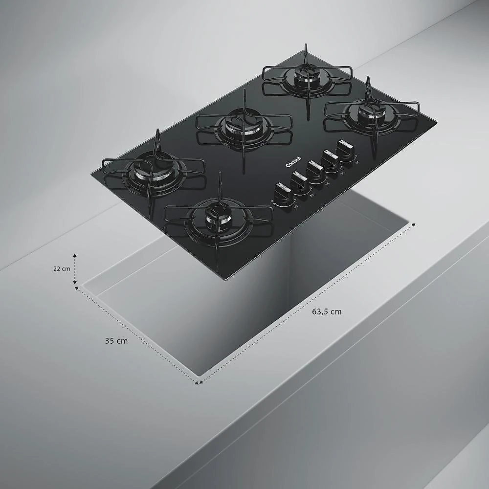Cooktop 5 bocas consul cd075be mesa de vidro grade de aço ferro aramado bivolt preto