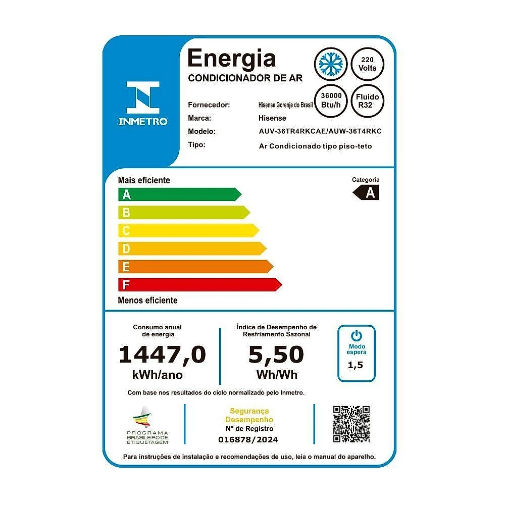 Ar Condicionado Split Piso Teto Hisense 36000 BTUS 220V AUV-36TR4RKCAE