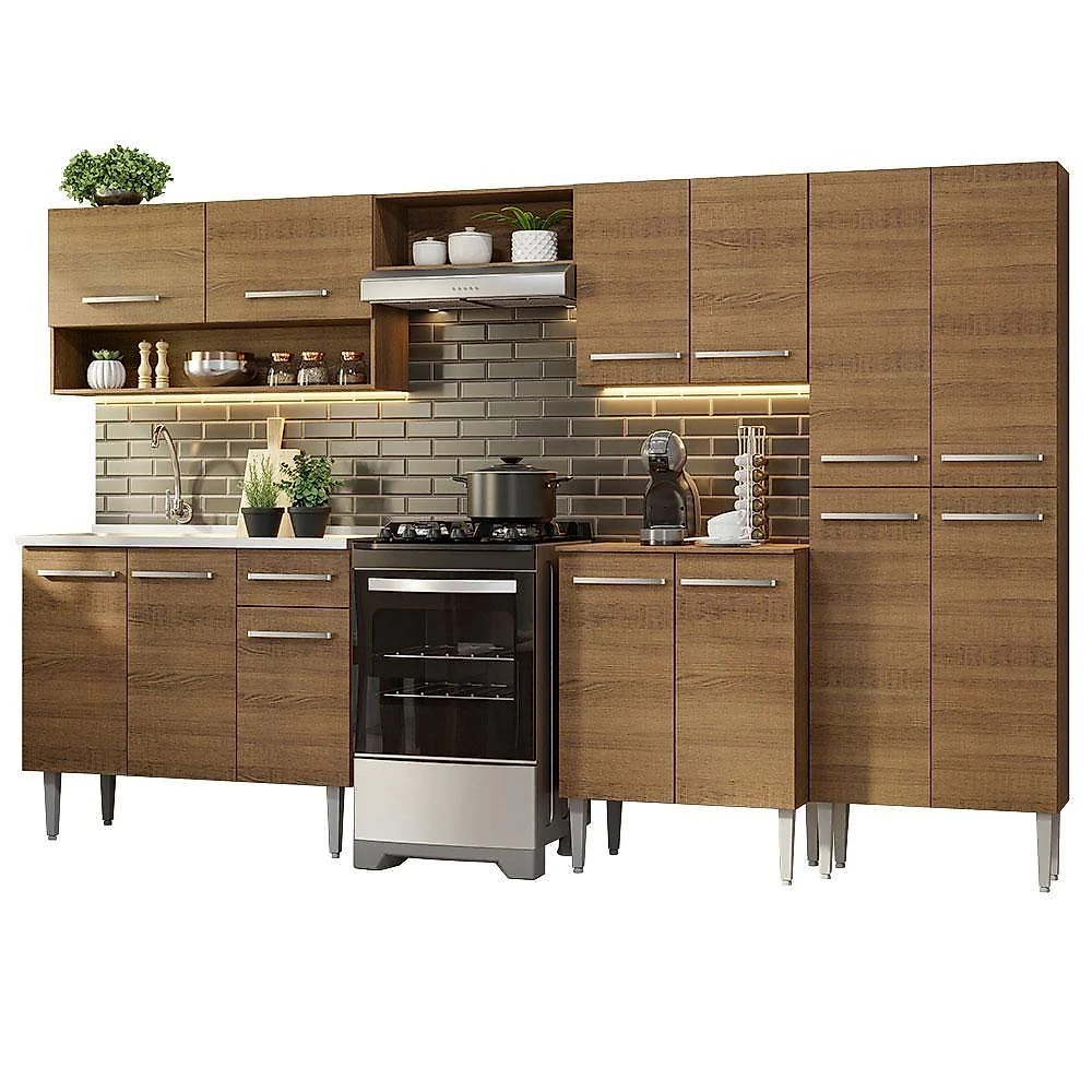 Armário De Cozinha Completa 293cm Com Pia Rustic Emilly Madesa 09 Rustic