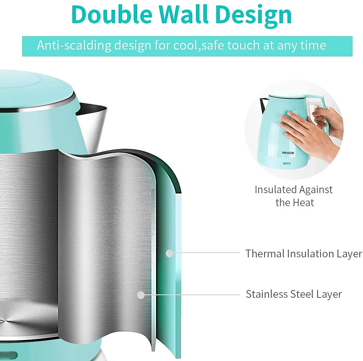 MEISON Chaleira Elétrica de 15L Aço Inoxidável 1200W110V Az ul Turquesa