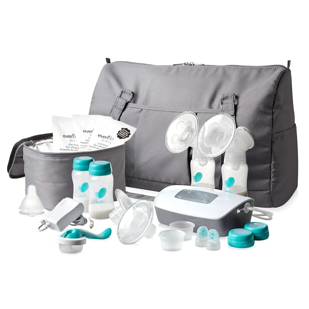 Bomba Tira Leite Elétrica com Modos de Bombeamento Simples ou Duplo, Silenciosa e Acessórios Inclusos, 2 Unidades, Evenflo Feeding EF154487, Branca e