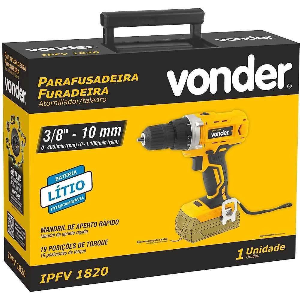 Parafusadeira furadeira 3/8'' sem fio 18v ipfv 1820 vonder