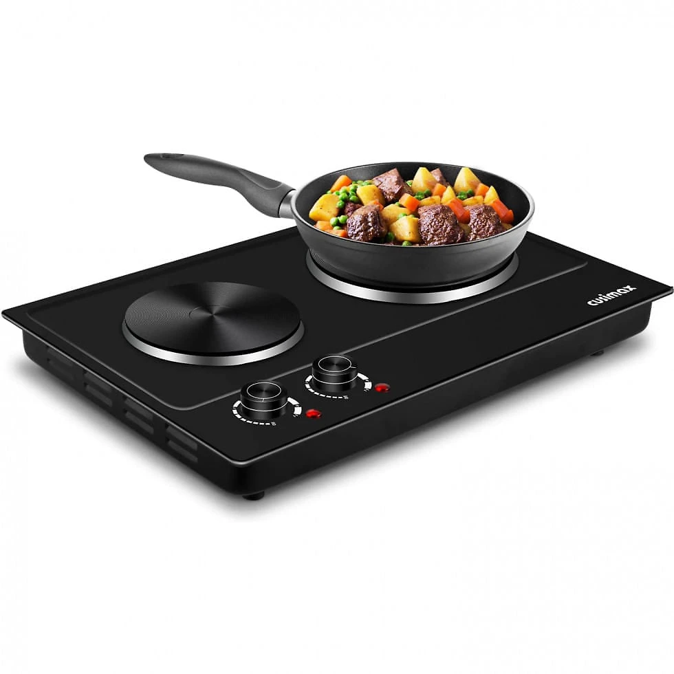 Cooktop Elétrico de Bancada com 2 Queimadores e Controle de Temperatura Ajustável, 110V 1800W, Cusimax, Preto