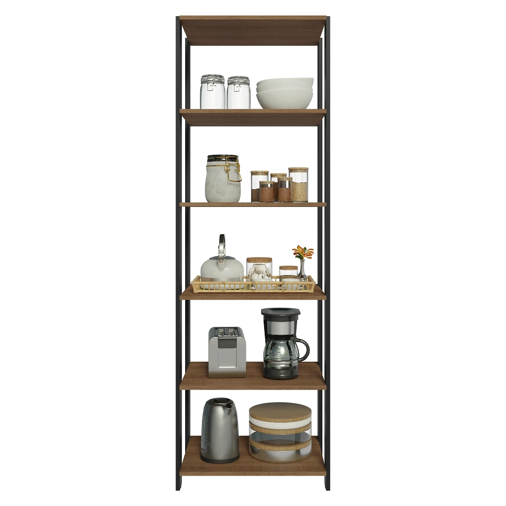 Miniatura Armário Estante Multiuso Organizador 5 Prateleiras 59cm Rustic/Preto Madesa Cor:Rustic/Preto