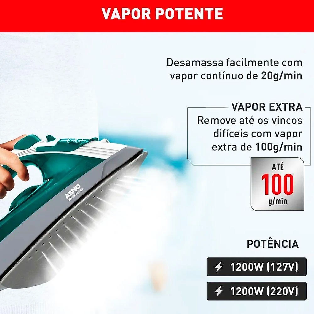 Ferro A Vapor Antiaderente Com Spray Arno Steamgliss 1200W 110V