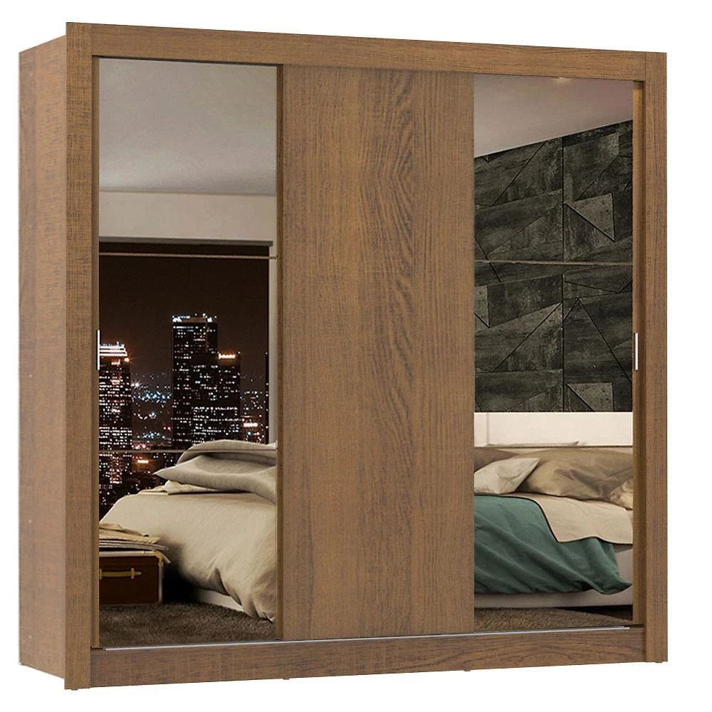 Guarda-roupa casal madesa lyon plus 3 portas de correr com espelhos 4 gavetas