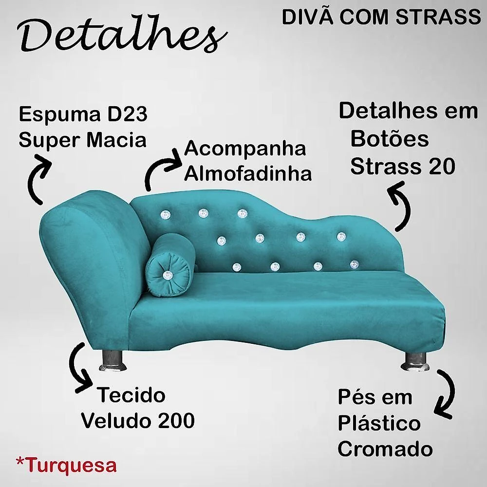 Cama Caminha Diva Pet Veludo Strass Turquesa Dvinn Turquesa