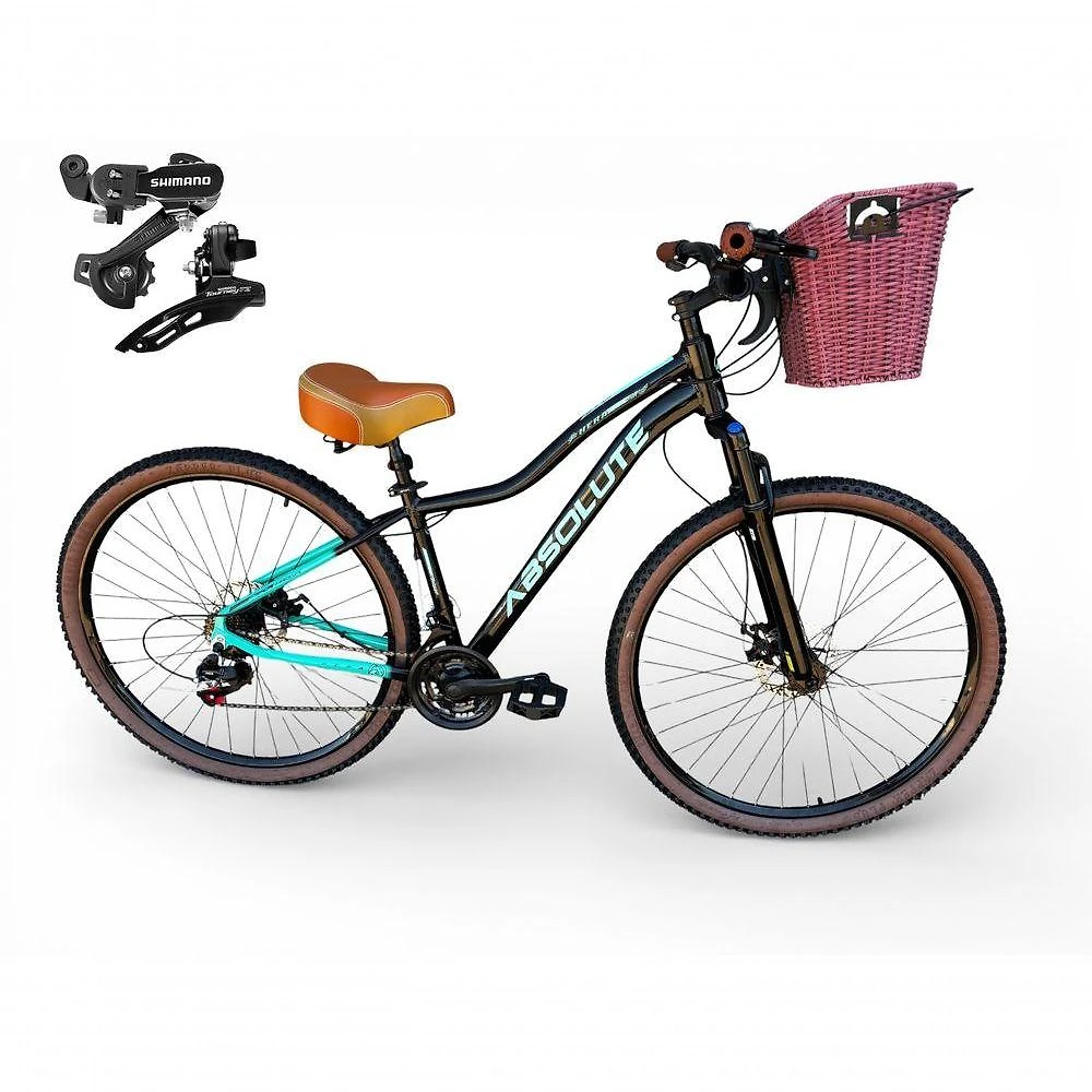 Bicicleta Aro 29 Feminina Absolute Hera Retrô Vintage Shimano 21v Selim Confortável Cesta Preto-Azul 17