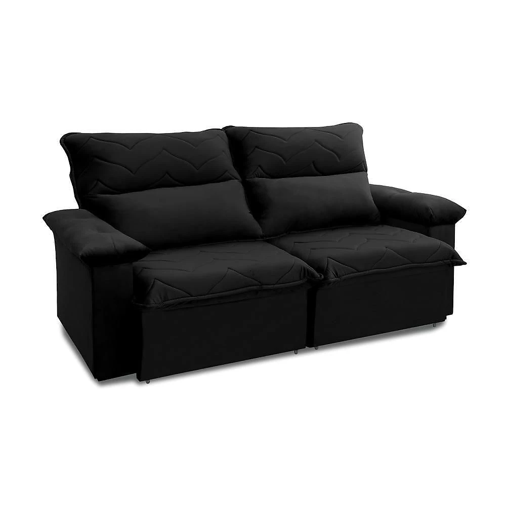 Sofá Retrátil Reclinável Paris 2,00m Suede Velut Preto Molas No Assento - King House