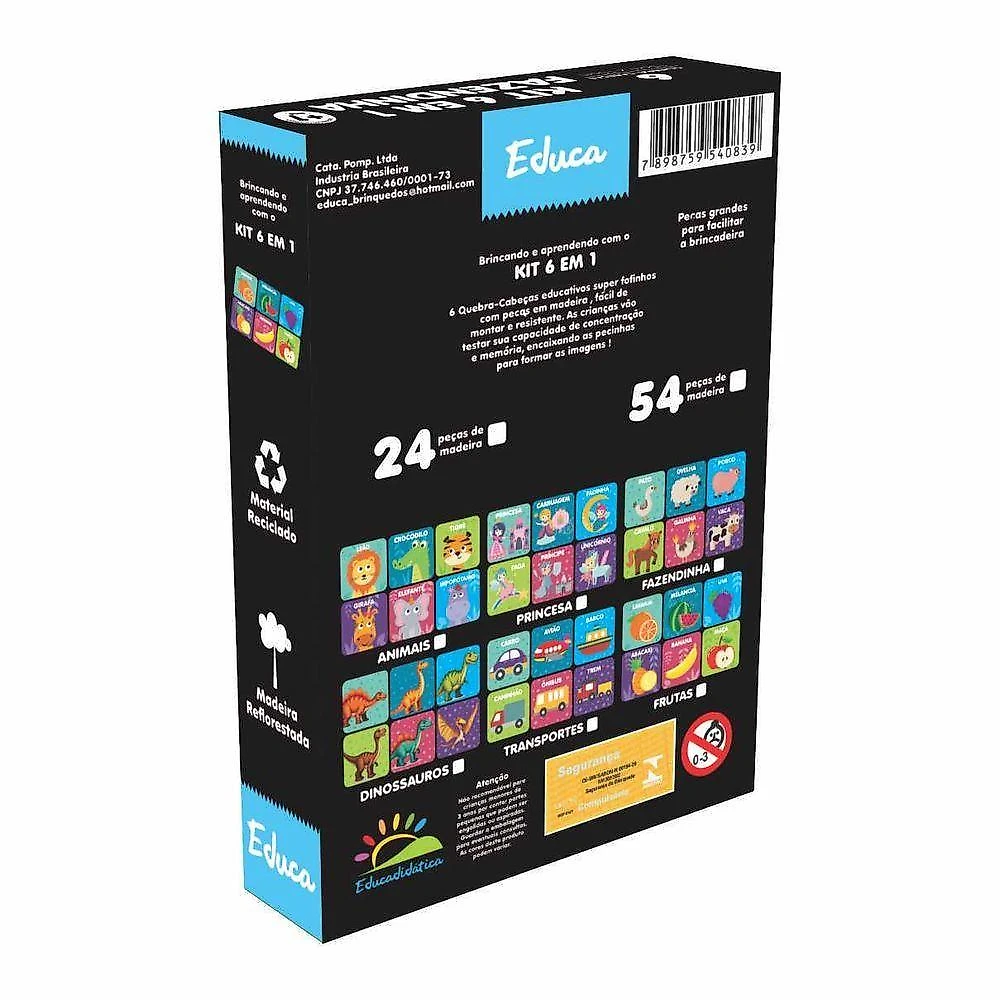 Kit Quebra-cabeças Modelo Frutas 6 Unidades com 4 Peças Amarelo So Frutas