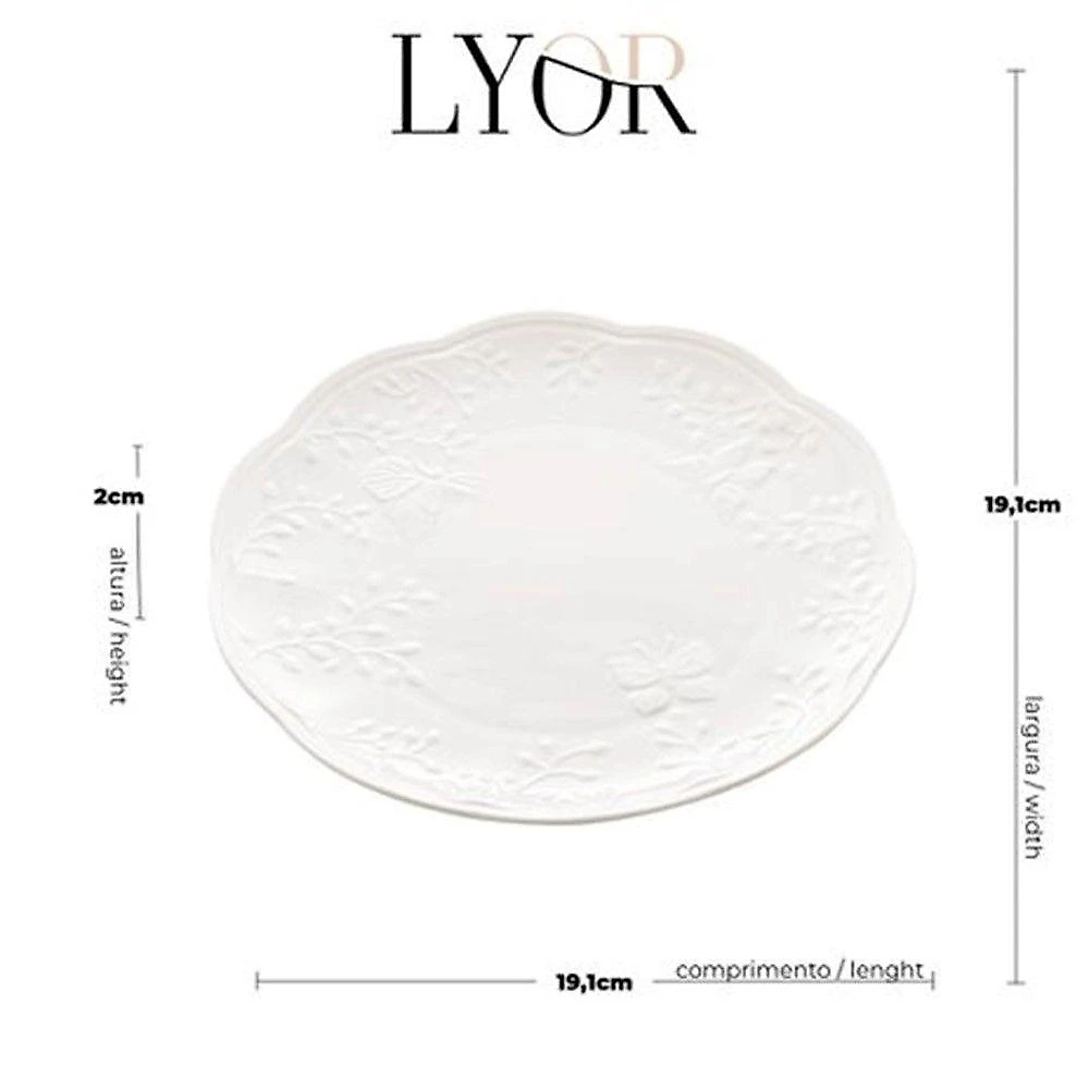 Jogo 8 Prato De Sobremesa Porcelana New Bone Butterfly Branco Off White Lyor 19cm
