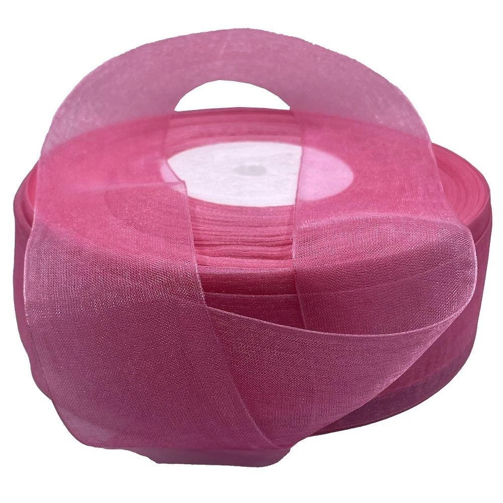 Fita de Organza Voal Premium 38mm em Tecido Rosa Chiclete 10m OEM