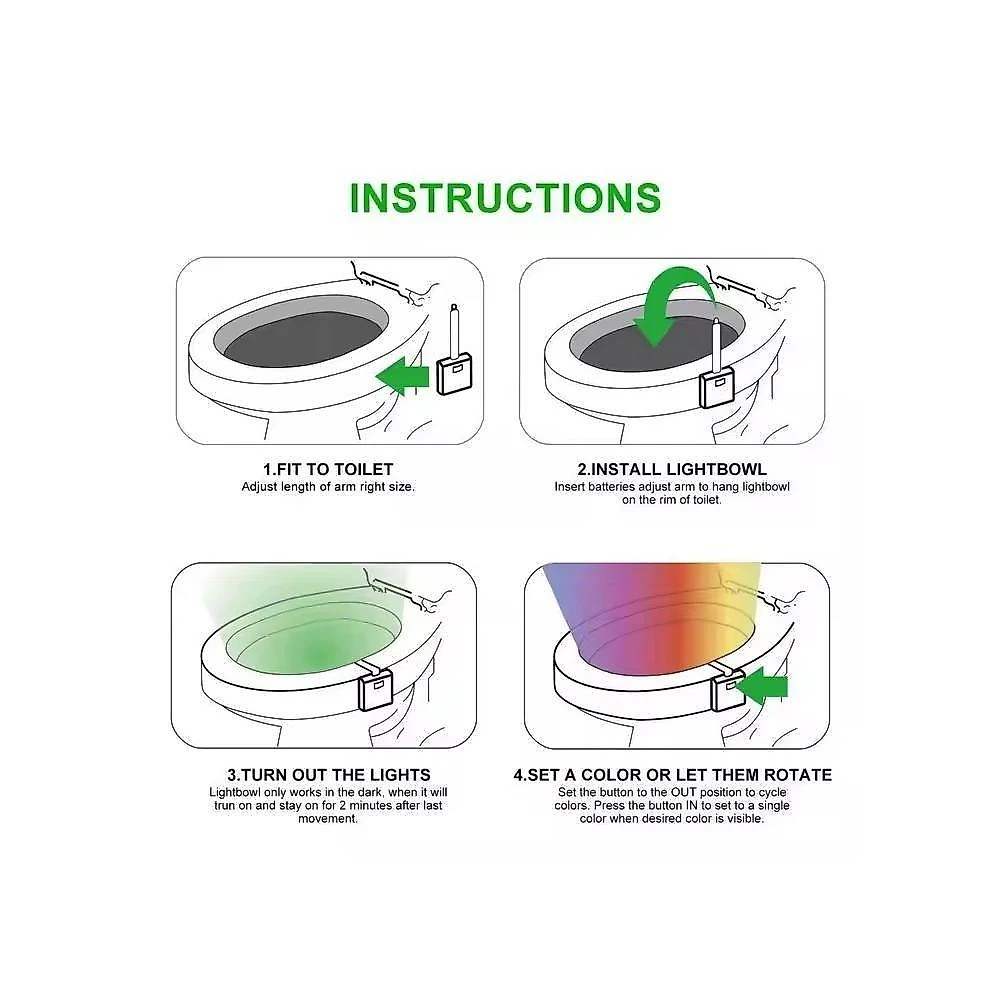 Luminaria Com Sensor Presenca Vaso Sanitario Luz Movimento Privada Criança Led 8 Cores Noturna
