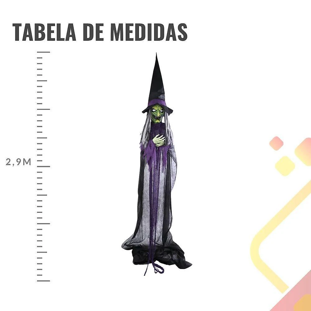 Boneco Bruxa Vanda Decoração Halloween Com Som E Luz