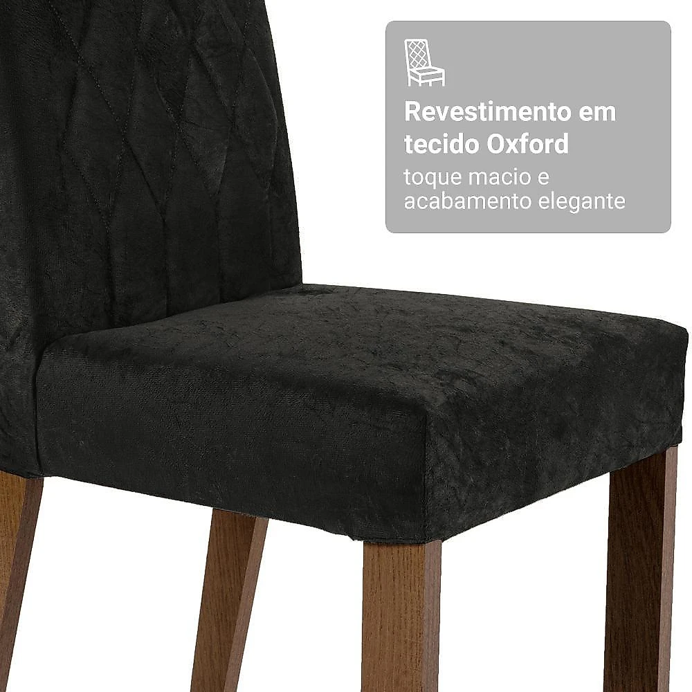 Conjunto sala de jantar tampo de madeira 6 cadeiras rustic/preto/oxford cedro madesa