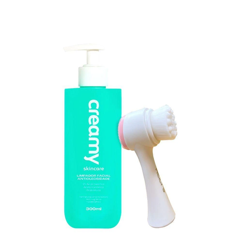 Kit Skincare Limpador Antioleosidade Escovinha Facial 2 em 1 com Cerdas e Silicone 300ML