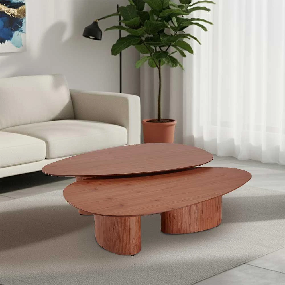 Conjunto Com 2 Mesas De Centro Redonda Sala De Estar 120cm Ecos Base Madeira Maciça Imbuia