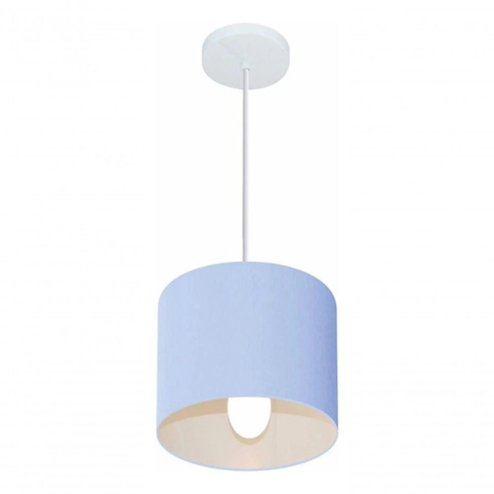 Lustre Pendente Cilíndrico Md-4046 Cúpula Em Tecido 18x18cm Azul Bebê - Bivolt