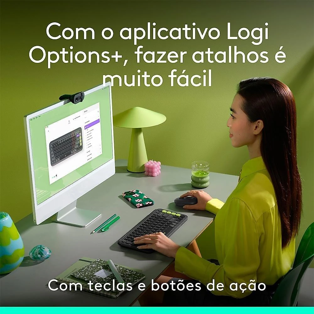 Kit Teclado e Mouse Sem Fio Logitech POP Icon com Teclas e Botões Personalizáveis, Silencioso, Bluetooth, Grafite - 920-013056