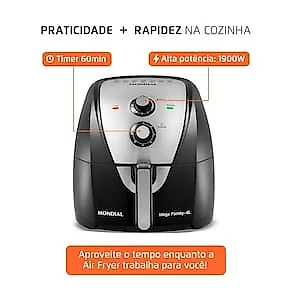 Fritadeira Elétrica Sem Óleo Air Fryer Mondial Mega Family AFN-80-BI 8L Preta/Inox 110V