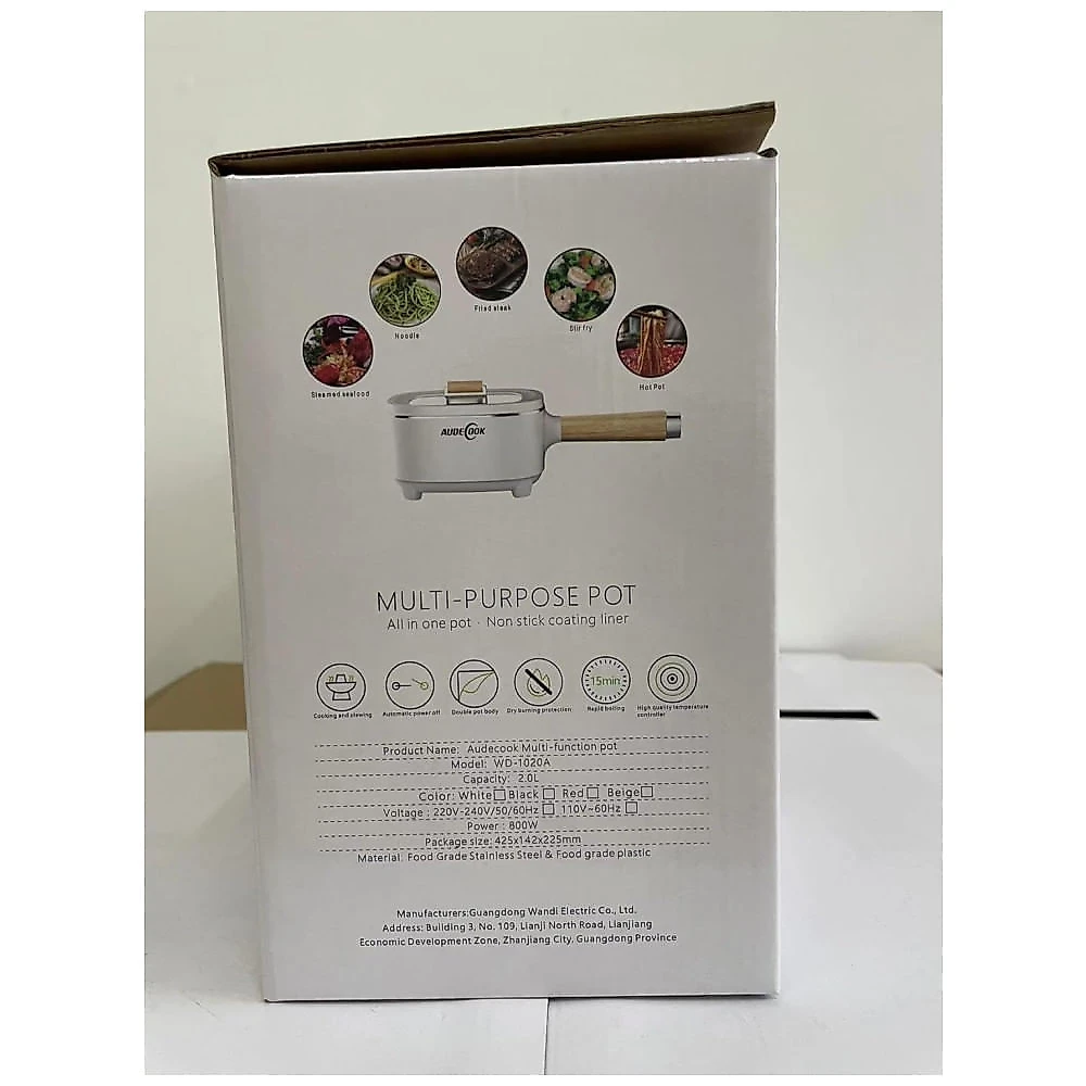 Audecook Hot Pot Electric 2L: Panela Multifuncional de 8 Polegadas com Revestimento Antiaderente e Controle de Potência Duplo