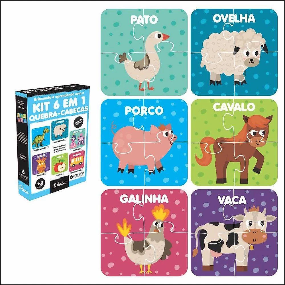Kit Quebra-cabeças Modelo Frutas 6 Unidades com 4 Peças Amarelo So Frutas