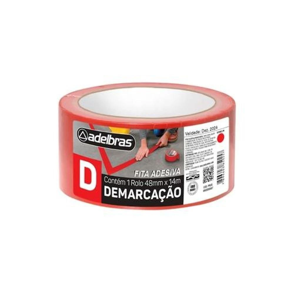Fita para Demarcação de Solo 910 Adesiva para Segurança Vermelho 48mm X 14m Adelbras