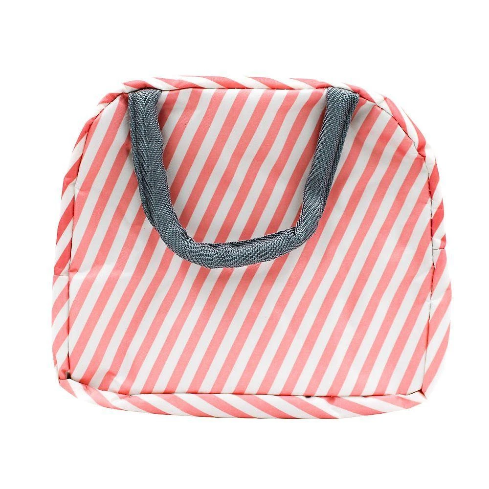 Bolsa Marmita Lancheira Térmica Estampada Trabalho Faculdade em Poliéster 20X11X23 Listrado Rosa