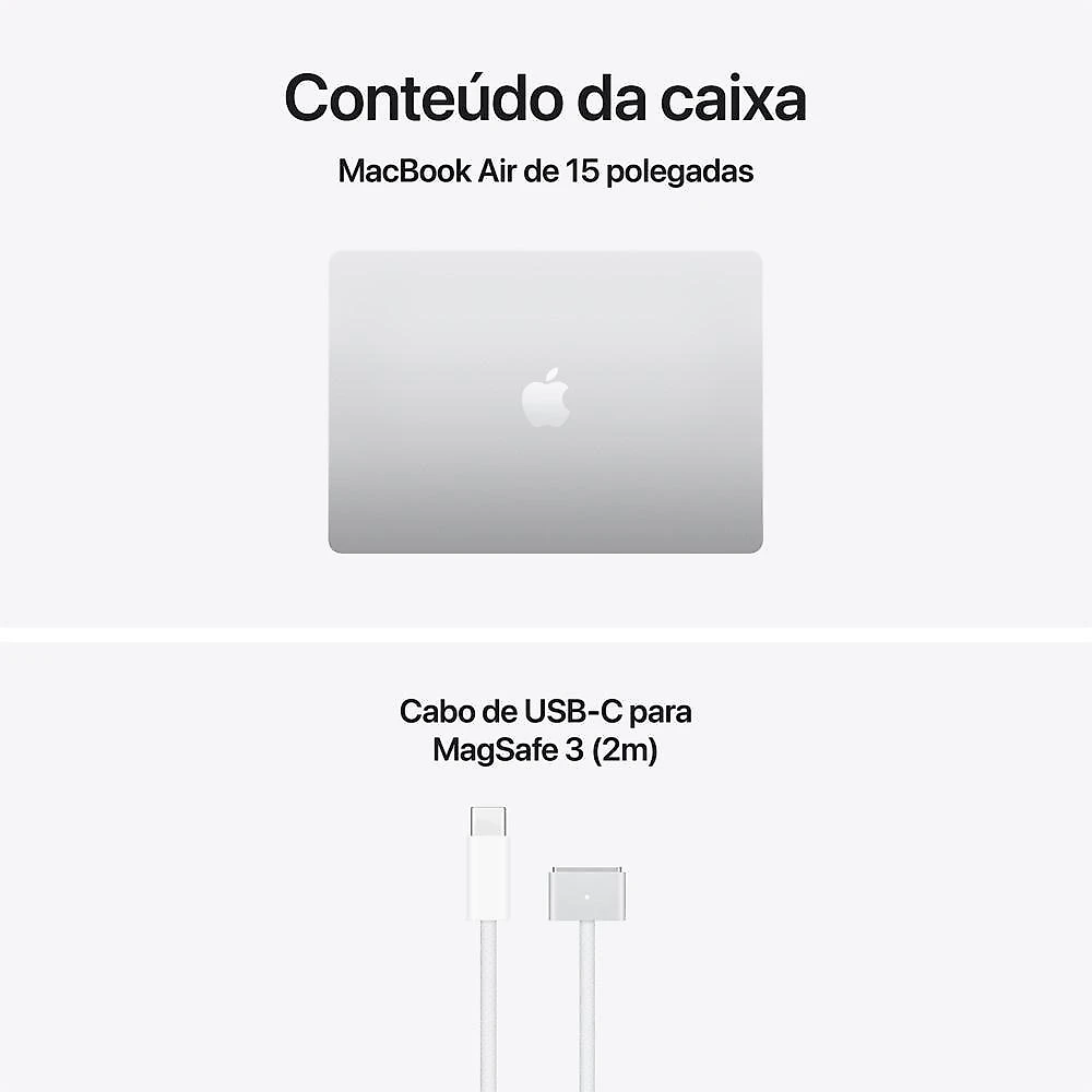 MacBook Air de 15 polegadas: Chip M5 da Apple com CPU de 10 núcleos e GPU de 10 núcleos., de 512 GB SSD - Prateado