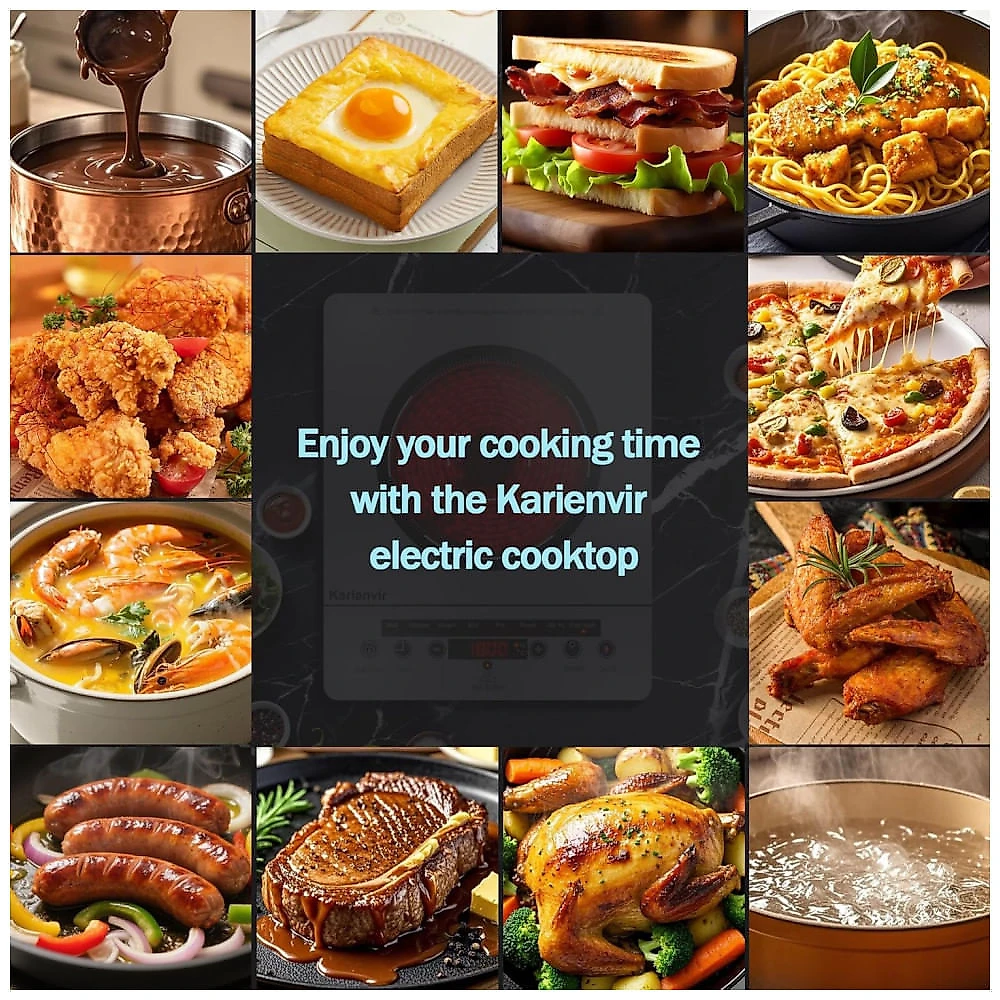 Cooktop Elétrico de Uma Boca, Fogão Elétrico Portátil 110V, Controle por Toque, Trava de Segurança, Timer - Níveis de Potência, 1800W Cinza,Karienvir