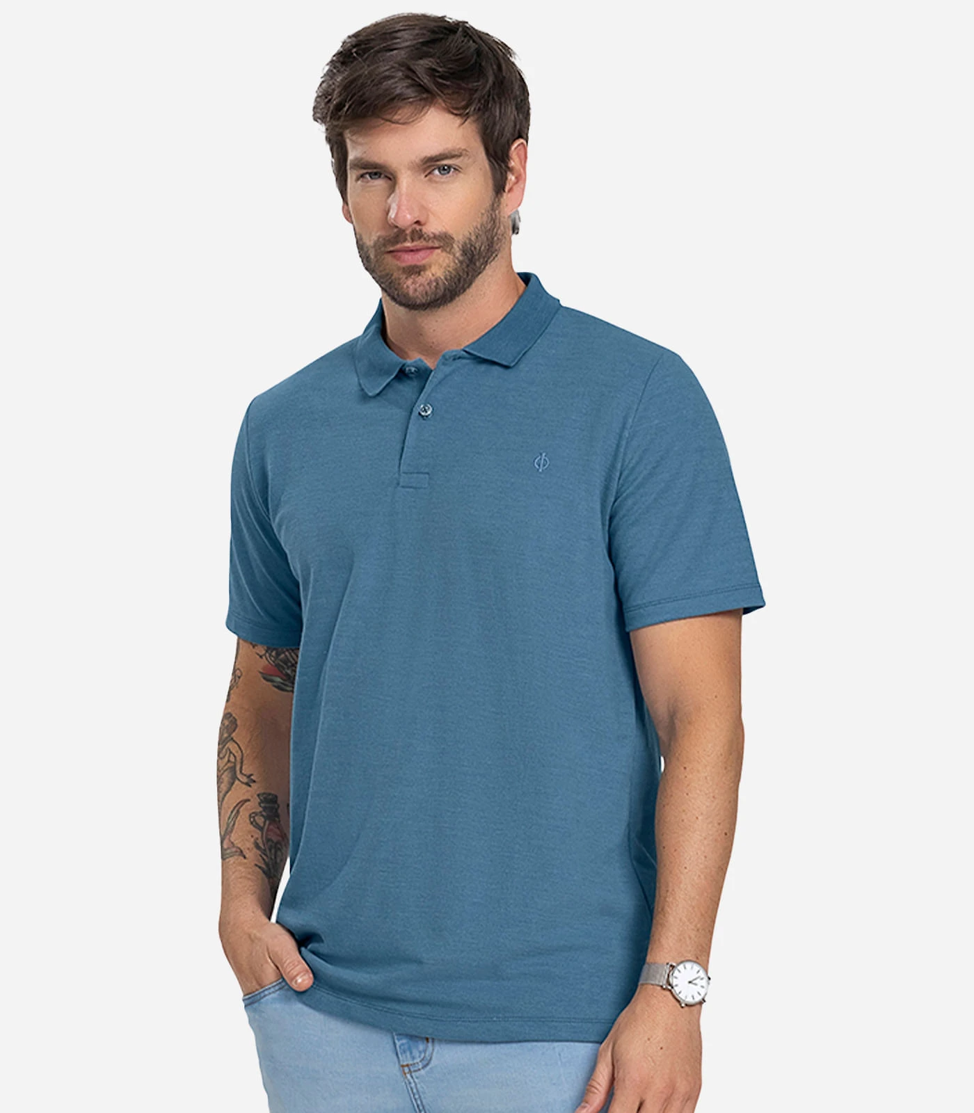 Camisa Polo Básica Masculina Diametro Azul