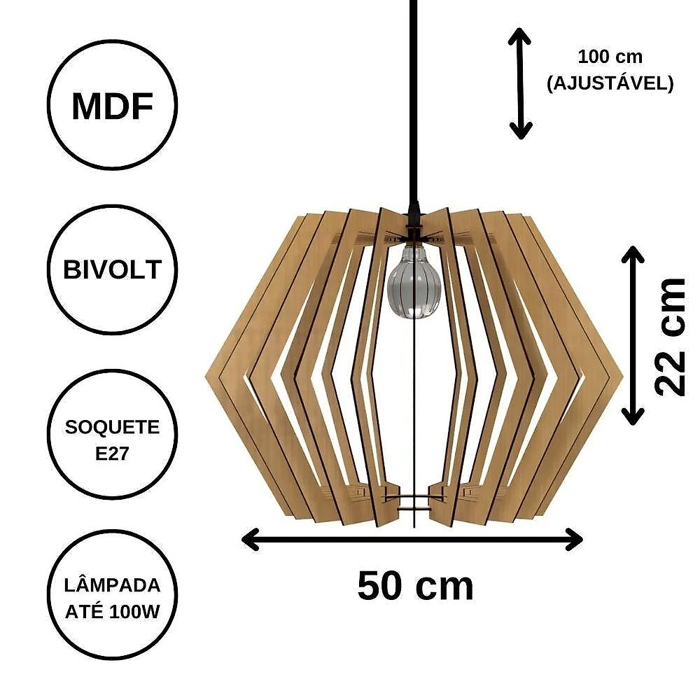 Luminária de Teto Pendente Sidney em Madeira MDF Bivolt 100W Preta Lenobre webcontinental-7892452911309