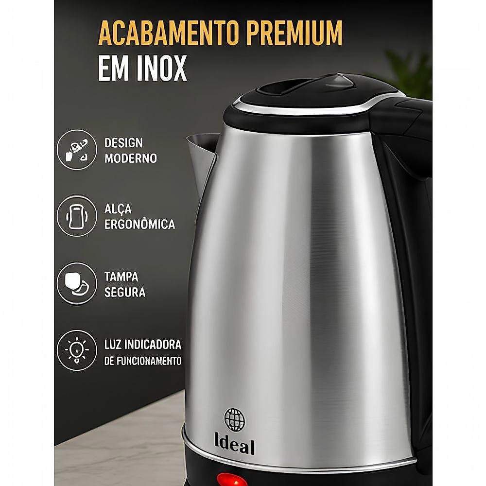 Chaleira Elétrica Inox 1,8L 1500W Base Removível Desligamento Automático 220V