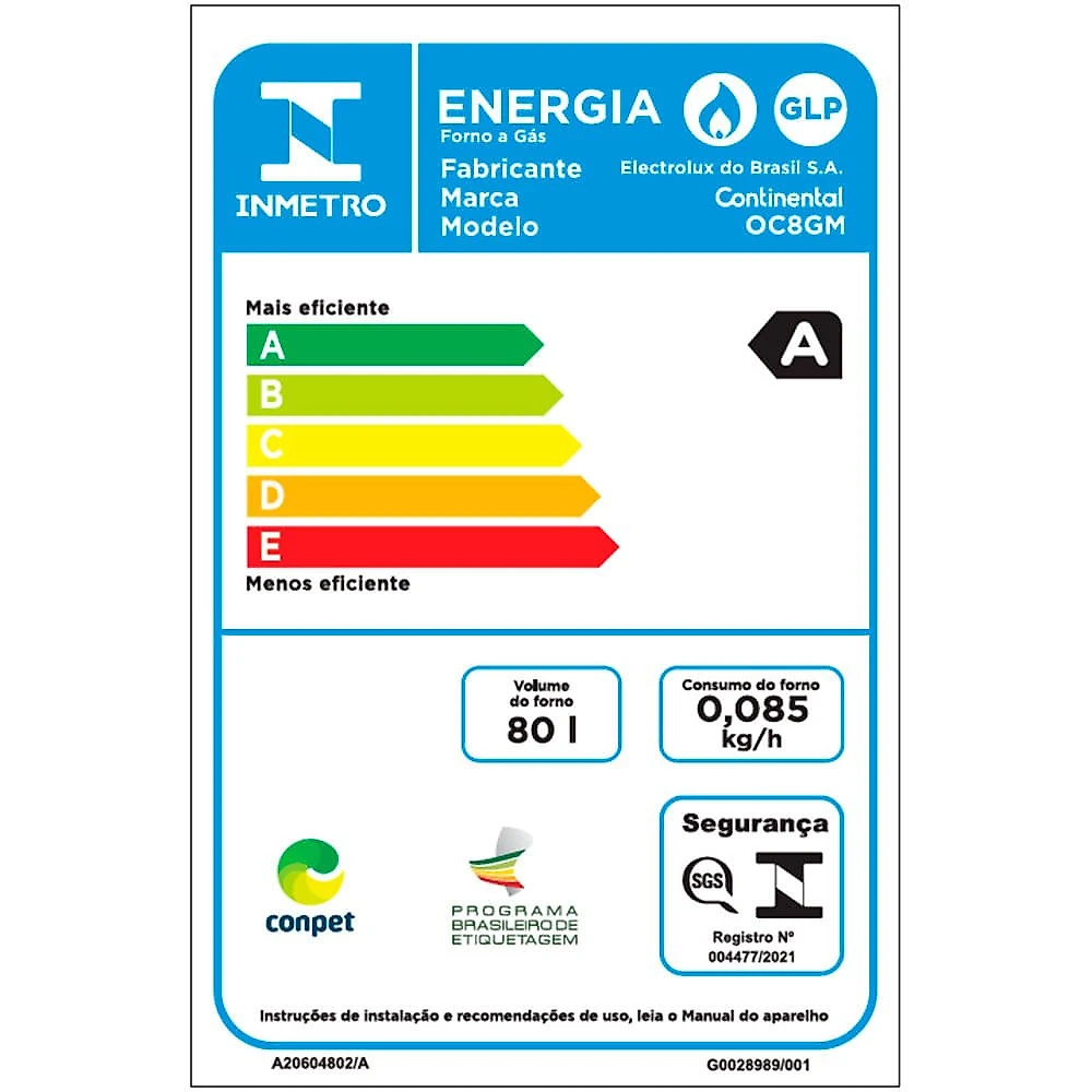 Forno de Embutir a Gás OC8GM 80 Litros Continental Preto - 110V