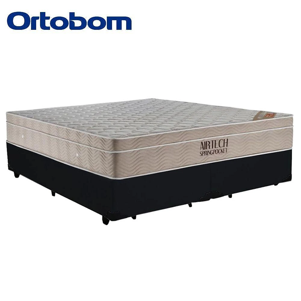 Kit Cama Box King Bipartido Airtech Molas Ensacadas Madeira Preto Ortobom