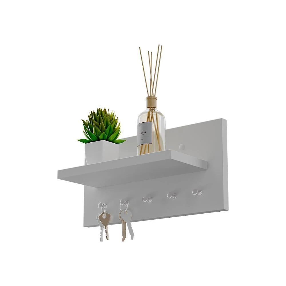 Porta Chaves Minimalista Organizador com 5 Pinheiros Metálicos Branco 30CM Mercado das Prateleiras
