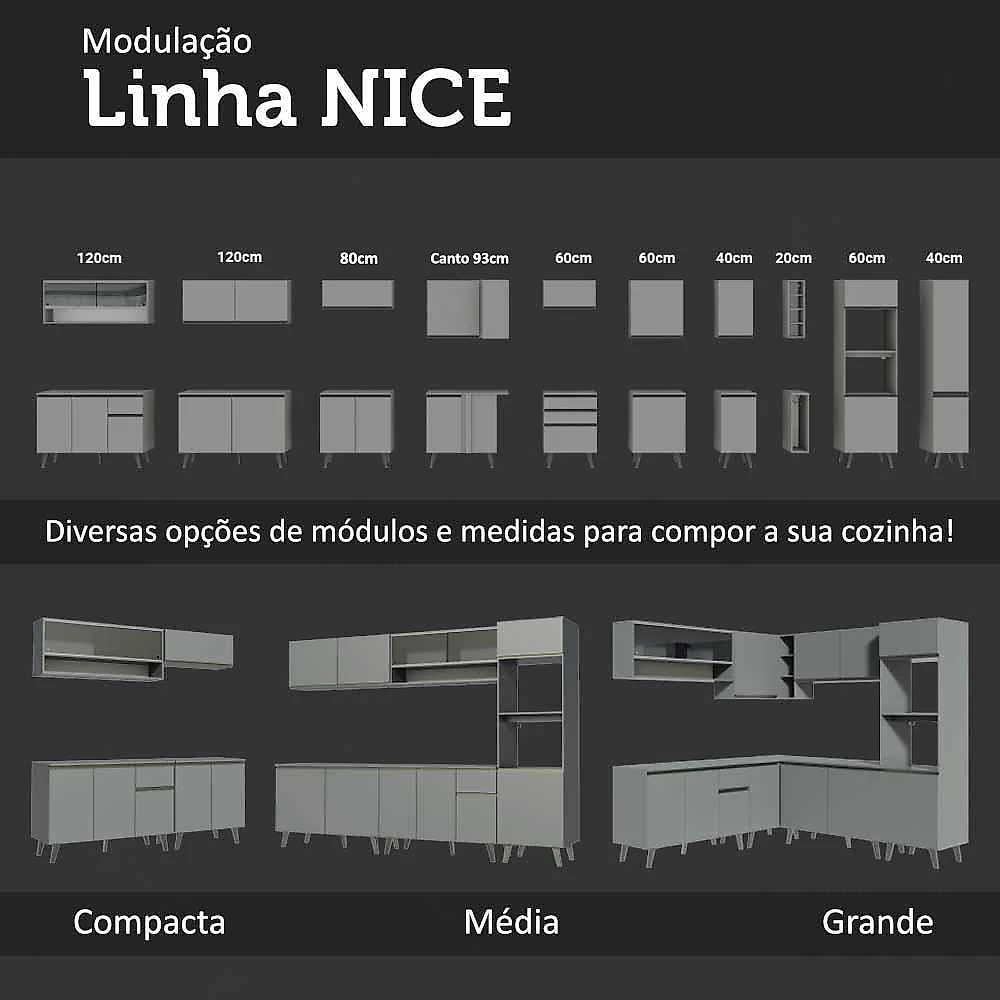 Armário de cozinha completa 260cm cinza nice madesa 08