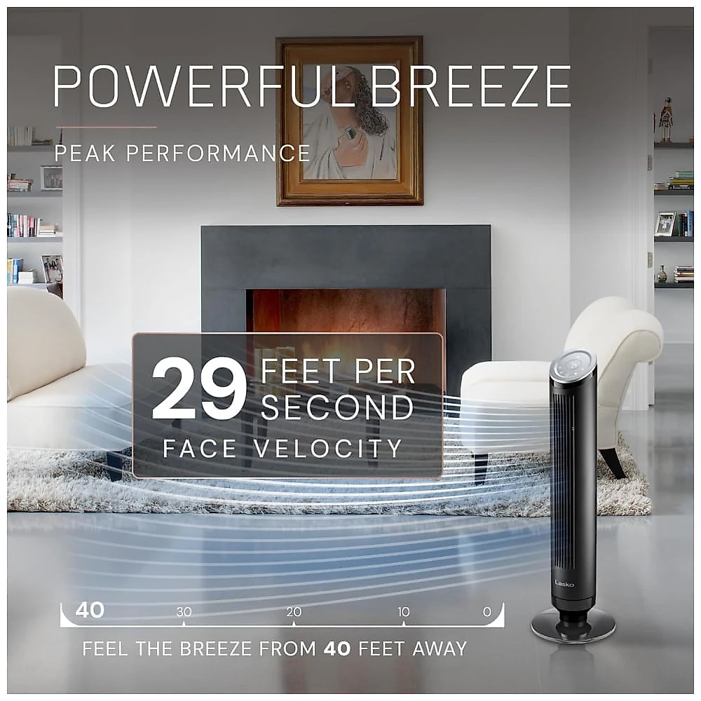 Ventilador de Torre, Estilo Moderno com Controle Remoto, Distância Máxima do Ar 8 Metros, 4 Velocidades, Temporizador de 24H e Oscilação de 90°, 110V 110v