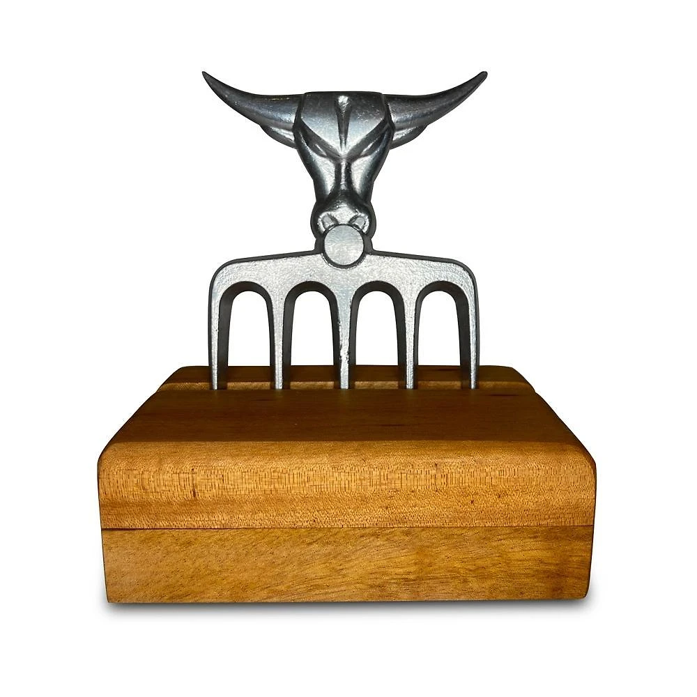 Miniatura Garfo 5 Pontas Premium Polido Suporte Madeira Tmb Churrasco