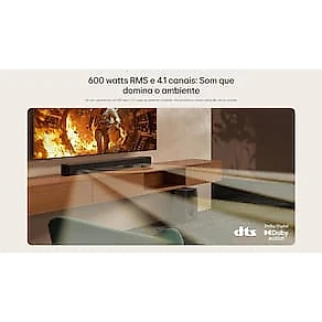 Soundbar LG SH5A Bluetooth 600W RMS 4.1 Canais Subwoofer Sem Fio Preto