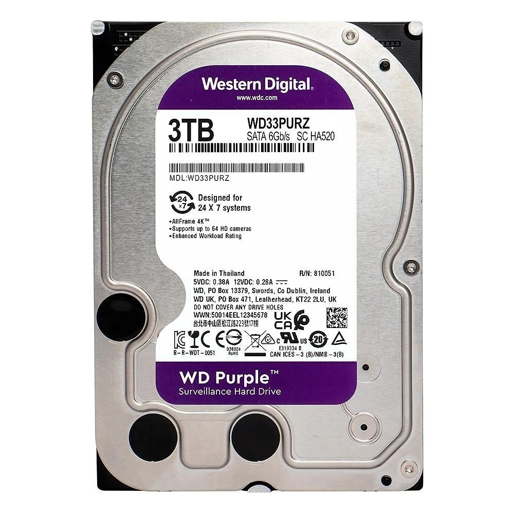 HD Interno WD Purple, 3TB, SATA, 3.5'- WD33PURZ