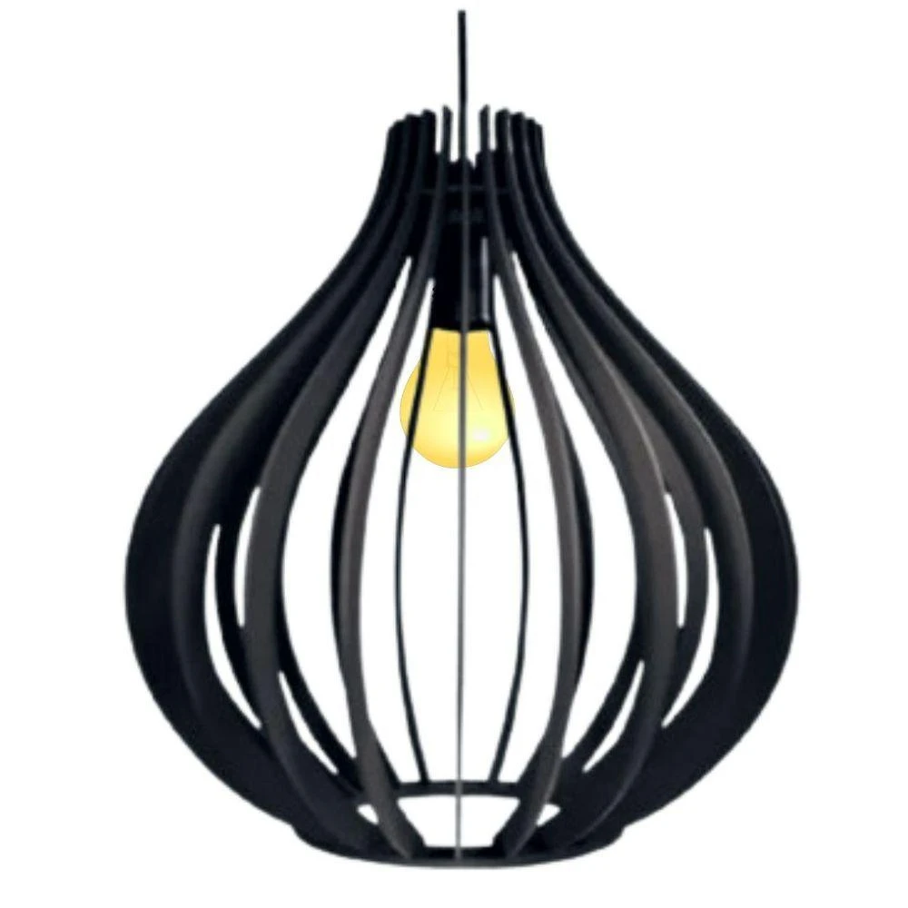 Luminária Pendente Filipinas MDF Cabo Ajustável Bivolt Preta Lenobre