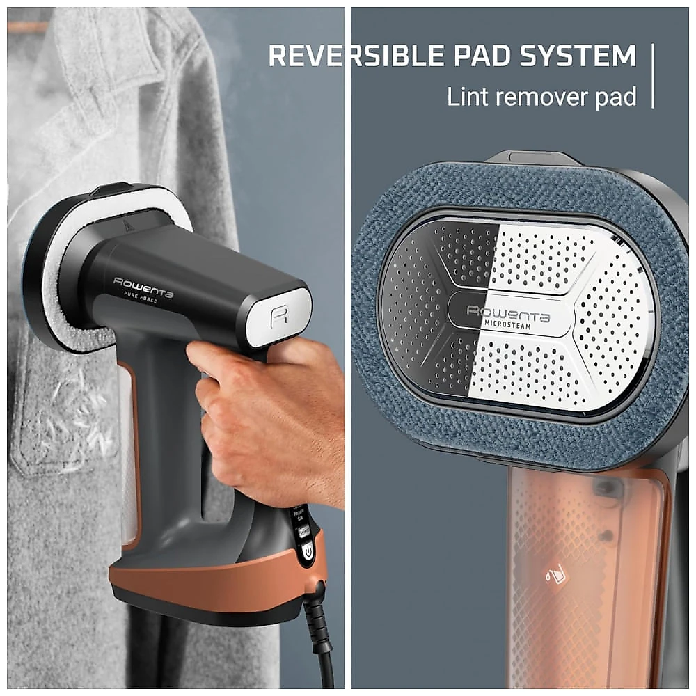 Rowenta Ferro a Vapor 3 em 1 para Roupas, Steamer Portátil, Removedor de Lint, Tanque 200ml, 1875 Watts, Desligamento Automático, Preto Cobre