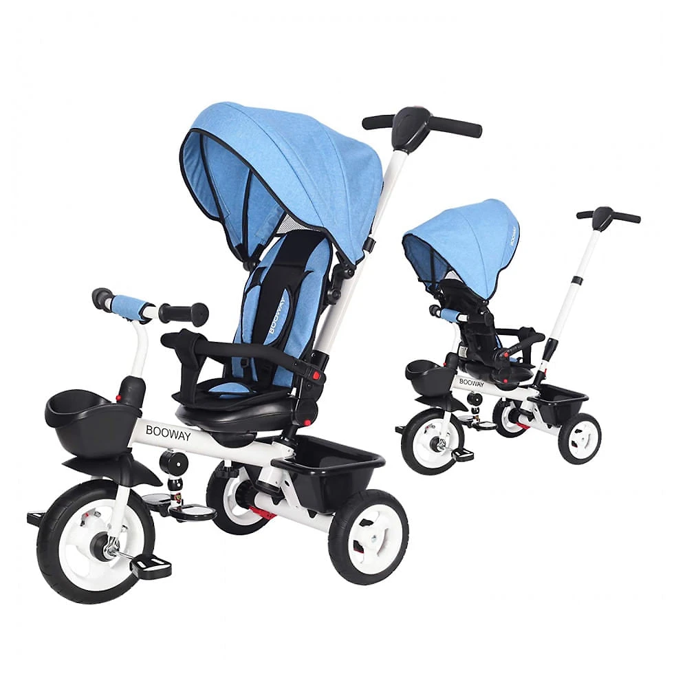Triciclo Infantil para Passeio BOOWAY com Assento Ajustável 6 Estágios, Idade Recomendada 6 Meses a 5 Anos, Azul