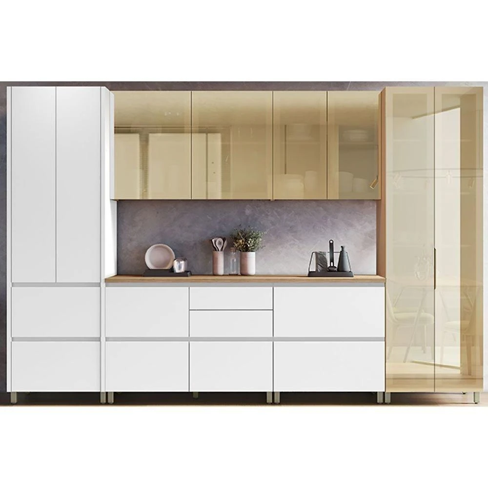 Kit Cozinha Rainha CZ439 6 Peças MDF Branca e Nature Nesher Móveis