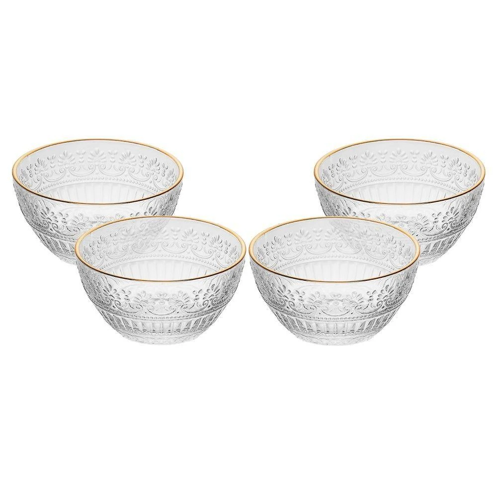 Conjunto de Bowls 04 Peças Cristal Ecológico 600ml Mauve com Fio de Ouro Transparente Wolff