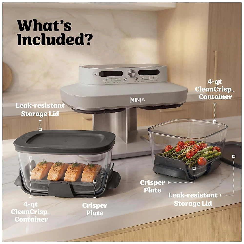 Air Fryer Ninja Crispi DualZone de Vidro 7,6 L Capacidade Dupla Zona 1785W Externa